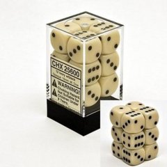 CHX 25600 Ivory w/Black Dice Block (12 Opaque 16mm Pipped d6 Dice)